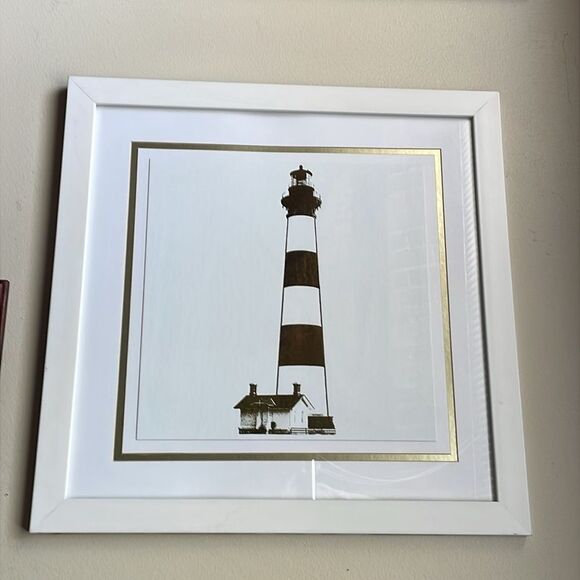 Lighthouse Print Framed and Matted w/Metallic Gold & White (Made in the USA) - Picture 1 of 16